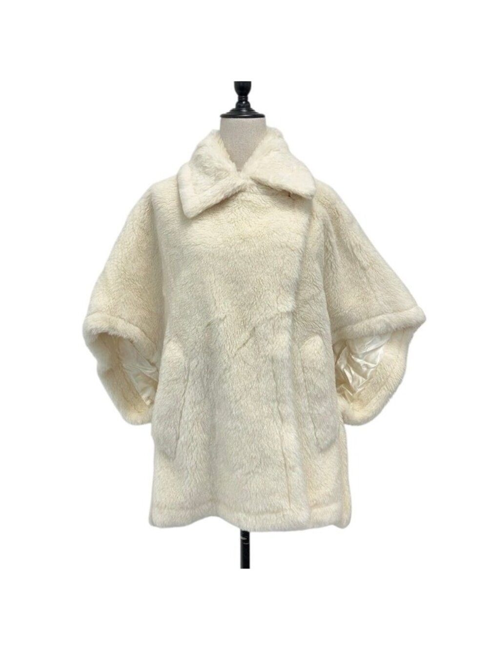 Max Mara Alpaca Teddy Bear Coat Poncho Cape White Autumn Winter